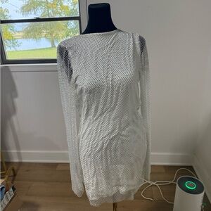 12th Tribe White Long Sleeve Mesh Dress